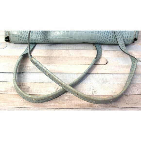 HILFIGER LIGHT BLUE AQUA CROCO PRINT GENUINE LEATHER TOTE SHOULDER BAG HANDBAG - Picture 5 of 8